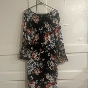 White House Black Market Black Floral Long Sleeve Dress